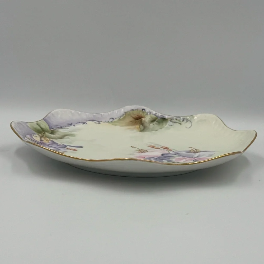 Vintage Bavarian Hand Painted Porcelain Plate Scalloped Edge with Gold Trim